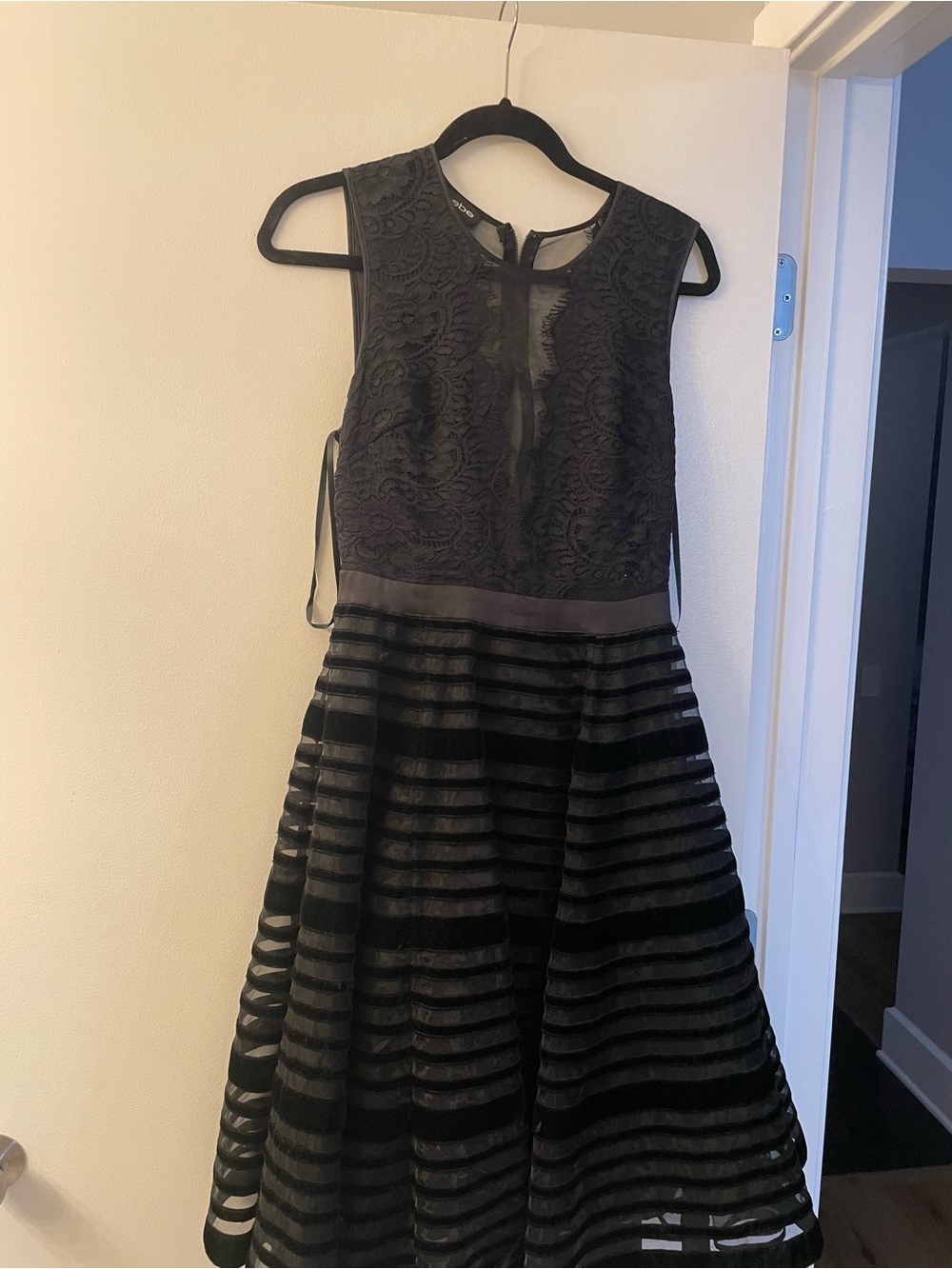 BEGE Women’s Black Lace & Striped Tulle Party Dress